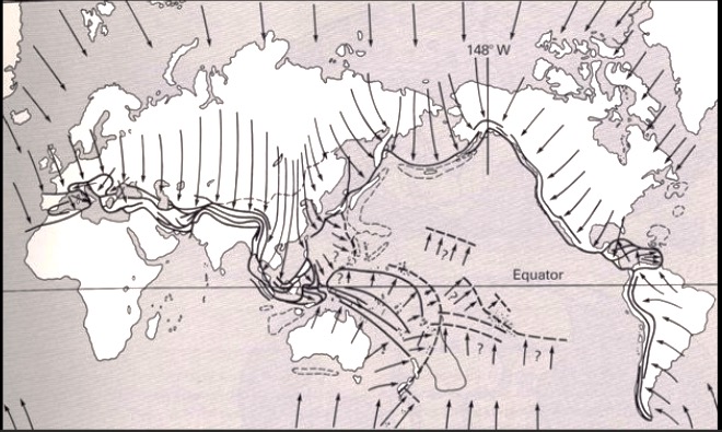 Dirección y volumen del desplazamiento de la corteza en el Terciario Dirección y volumen del desplazamiento de la corteza en el Terciario
