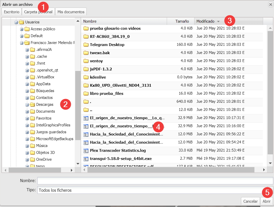 seleccionar elp a abrir