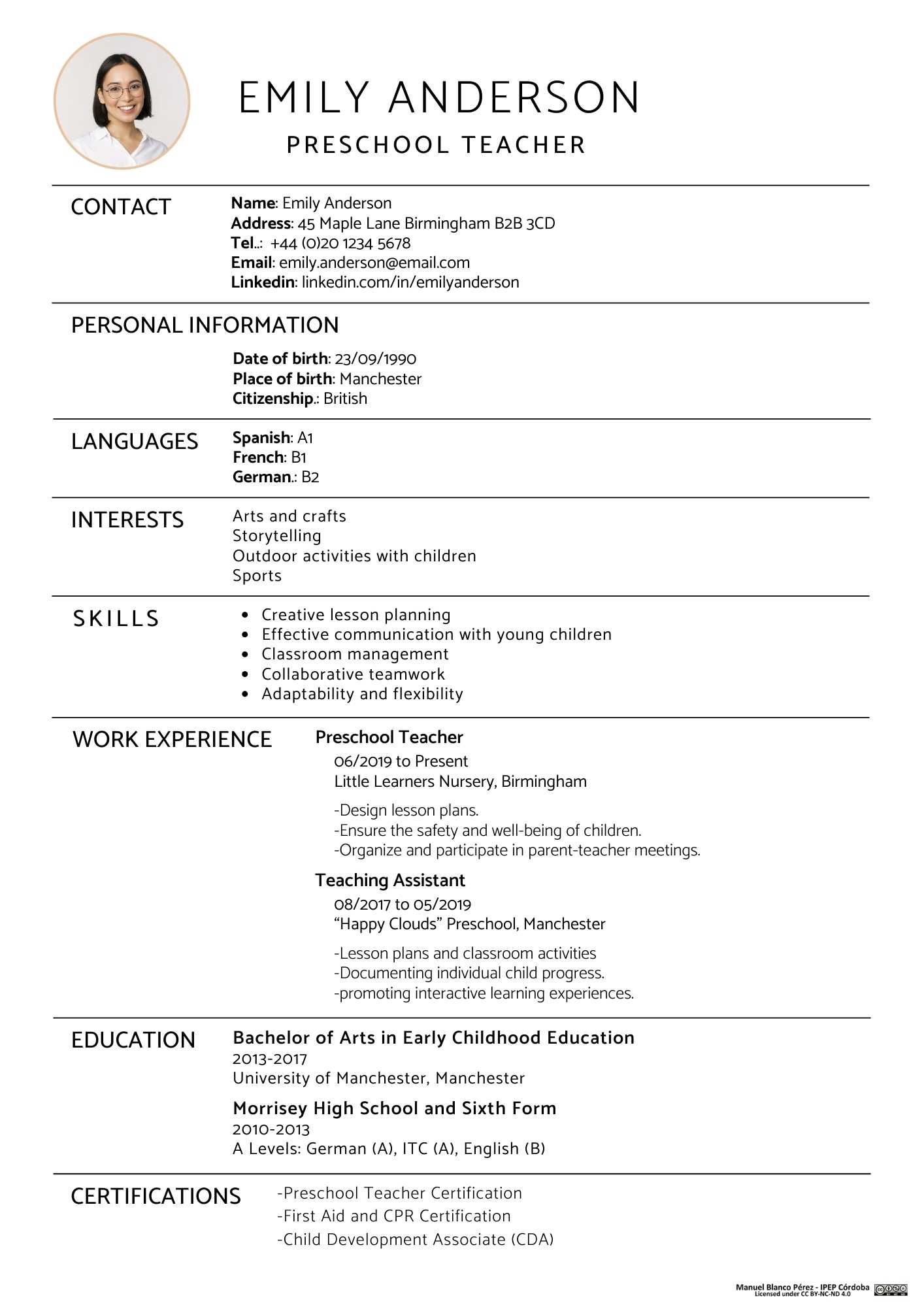 Emily's CV | LOOKING FOR A JOB