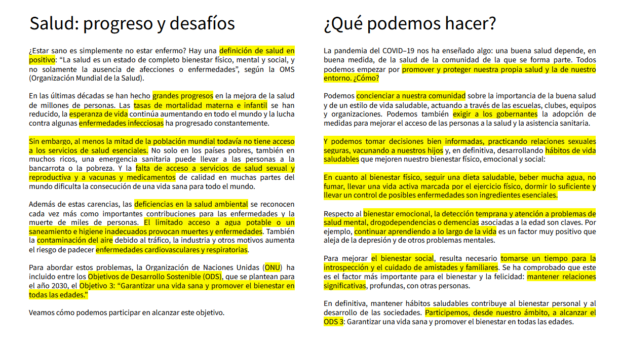 Texto sobre ODS 3 Resaltado